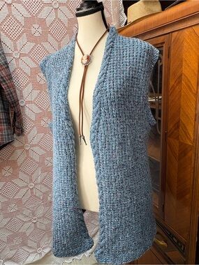 Handcrafted Blue Chunky Knit Longline Sweater Vest